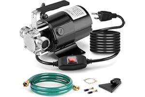 FIDISP Water Transfer Pump, 115V 1/10HP Electric Utility Pump with On/Off Switch 1 * 6ft Water Hoses Kit for Removing Water from Garden Pools Aquariums Hot Tub Draining 1/8’’ Low Suction