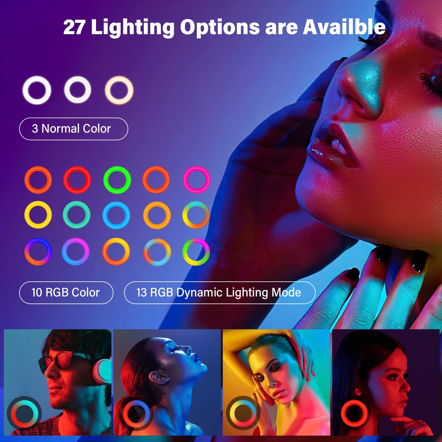 Yesker Ring Light with Tripod Stand and Phone Holder 18 Inch RGB Ringlight 25 RGB Modes Bi-Color Adjustable 2700–7000K LED Selfie Halo Light Kit for Live Stream Photography Zoom Makeup Youtobe Tiktok
