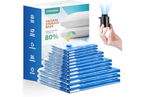 MONVANE Vacuum Storage Bag Set with Cordless Electric Air Pump, 12 Pack-(3x Large, 3x Medium, 3x Small, 3x X-Small) Double Zip Seal Space Saver Bag, Vacuum Sealer Bags for Travel and Outdoor Storage