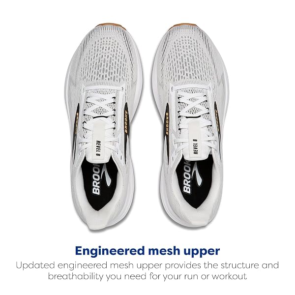 BROOKS MEN’S REVEL 8 NEUTRAL RUNNING & WALKING SHOE – WHITE/BLACK/OAK BUFF – 9 MEDIUM