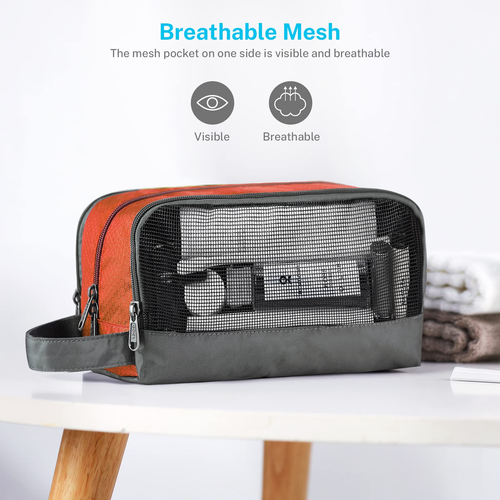 Gonex Travel Toiletry Bag Nylon, Shaving Bag Toiletry Organizer Orange