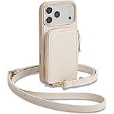 ZVE for iPhone 17 Pro Wallet Case, RFID Blocking Leather Crossbody Phone Purse with Detachable Strap 6.3" Beige