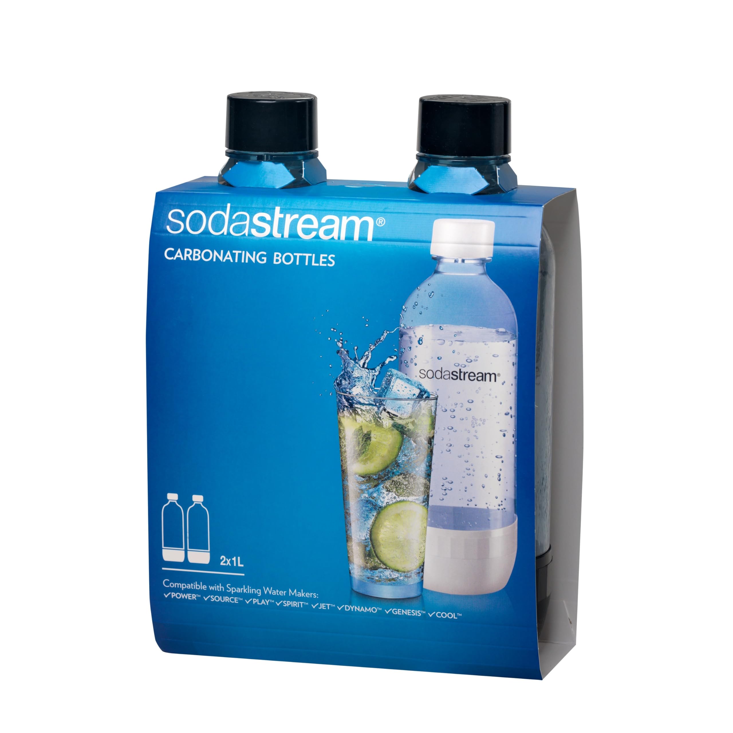 sodastream 1L Classic DWS Carbonating Bottle Black (twinpack), Pack of 2