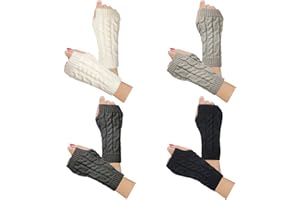 Justay Women Winter Warm Knit Fingerless Gloves Hand Crochet Thumbhole Arm Warmers Mittens
