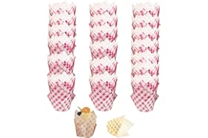 200 Pcs Gingham Tulip Cupcake Liners for Baking Plaid Paper Muffin Baking Cups Checkered Tulip Muffin Liners Wrappers