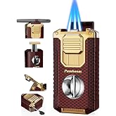 Torch Lighter, 5-in-1 Windproof Lighter with V Cutter, Punch, Needle, Holder, and Triple Jet Flames, Multifunctional Accessories with Gift Box, Cool Butane Lighter for Men (Without Butane)