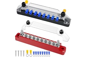 150A 12V Bus Bar with Cover Power Distribution Block 2 x M6(1/4 inch) and 8 x M4(#8) Battery Busbar for Automotive Car Boat