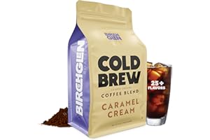 KITCHENTOOLZ Birch Glen Roasters Cold Brew Coffee | Flavored Coarse Ground Coffee | Artisanal Roasting | Medium Roast |100% Arabica |1 LB Bag | Caramel Cream