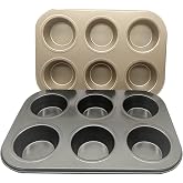Bakehope Muffin Tins 6-Cups Nonstick Carbon Steel Standard Cupcake Pans, Set of 2