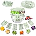 Airpro Salad Spinner Large, Vegetables Fruits Wash Bowl,Lettuce Spinner Pasta and Fries Dryer with 5 Blades,Egg Yolk Strainer Slicer Shredder for Kitchen Colander, 5.3 Qt, Green White