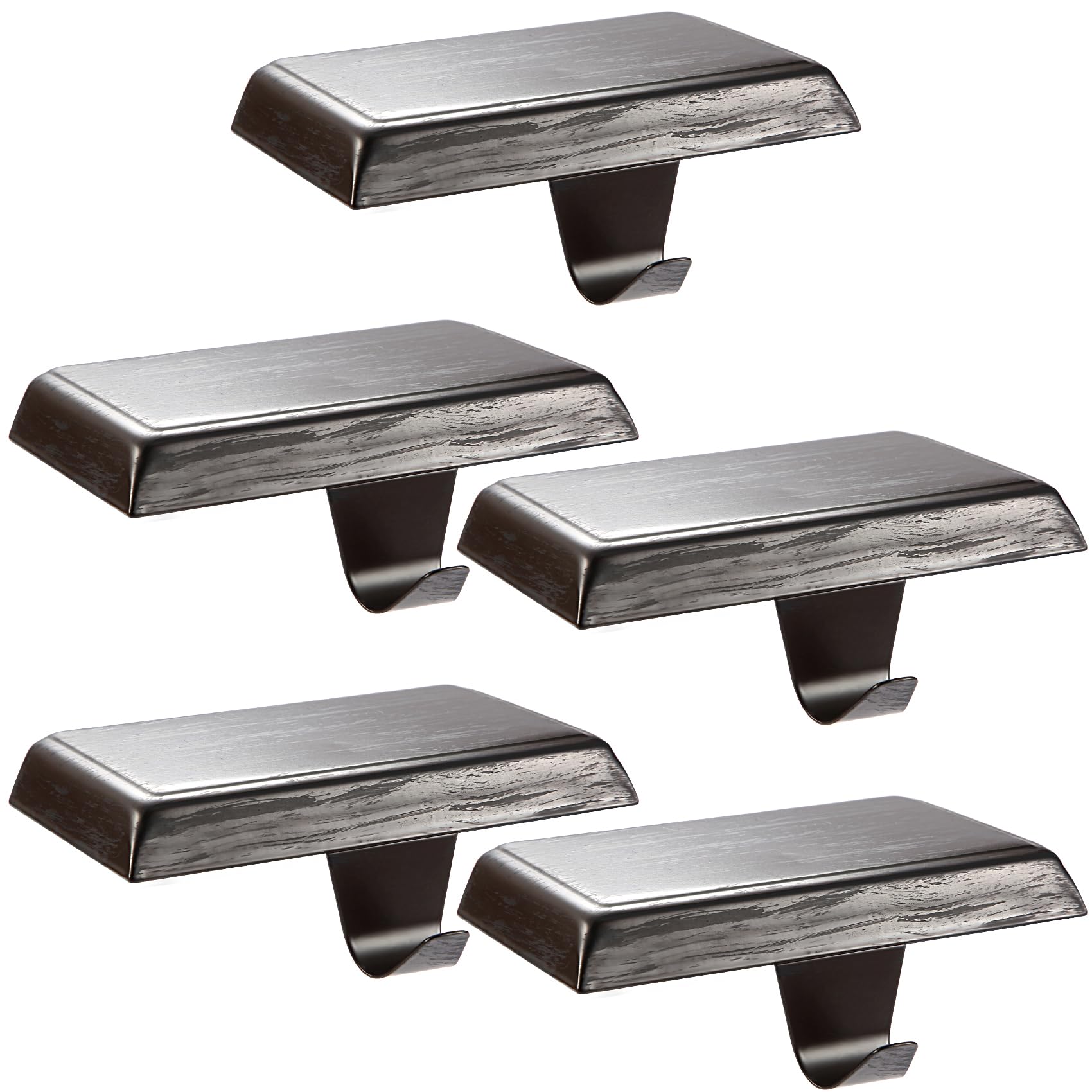 Photo 1 of Sunshane 5 Pieces Christmas Stocking Holders Mantel Stocking Hanger Hooks Fireplace Mantle Metal Hang Bases for Xmas Party Decorations (Rust)