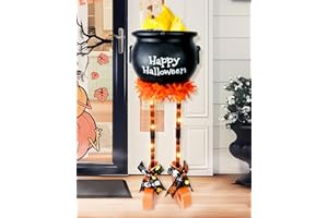 Dehoxara Halloween Decorations 24'' Witches Legs Candy Bowl with 26 LED Lights Happy Halloween Sign Funny Witch Cauldron Hocus Pocus Bucket for Party Porch Lawn Outdoor Home Decor
