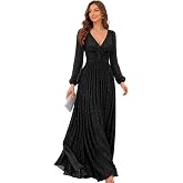 Ever-Pretty Women's Fall Long Sleeves Formal Dresses Glitter Evening Gowns | Floor Length, A-Line , V-Neck, Empire Waist, Winter Formal Gowns, Mother of the Bride Dress