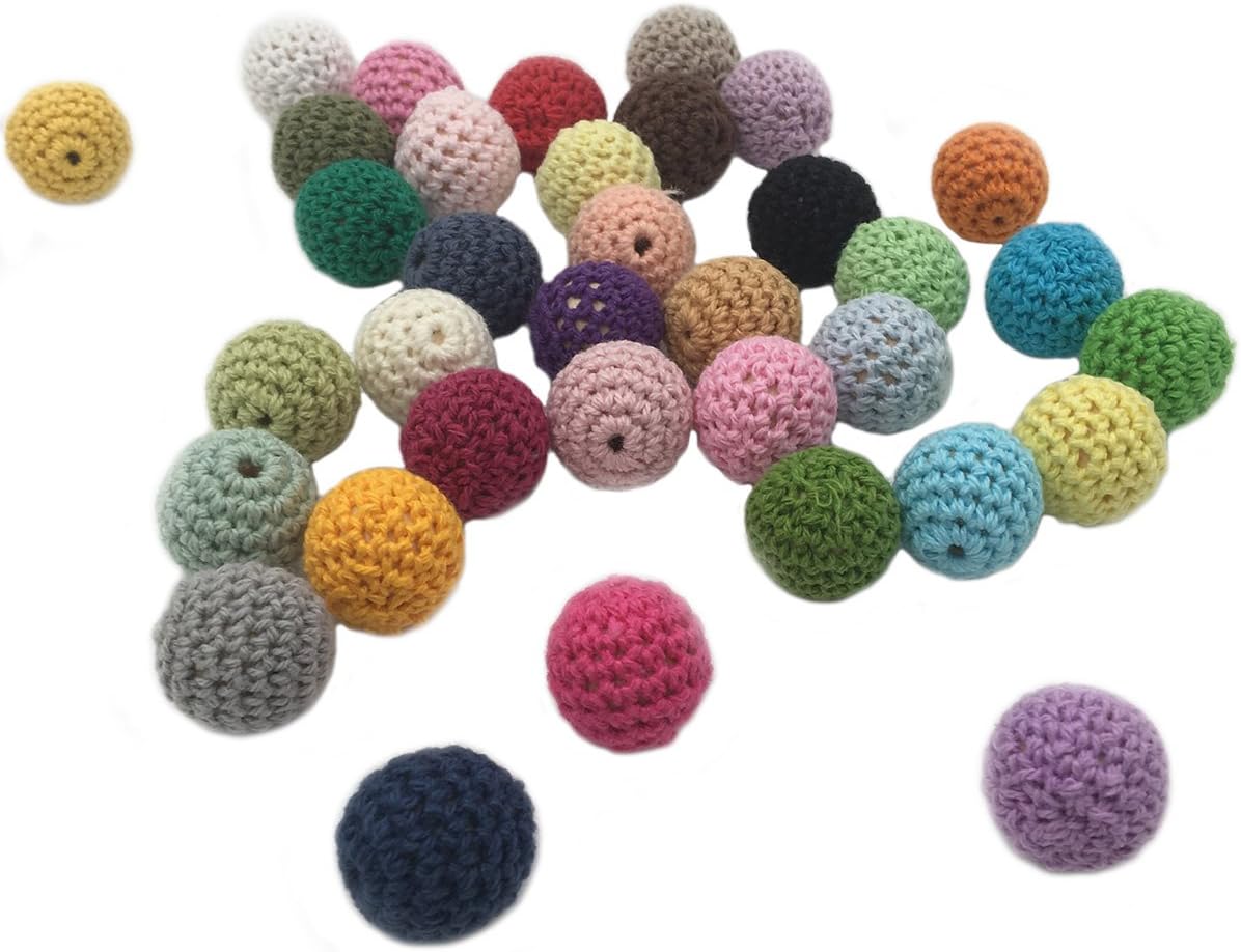 Wooden 108Pcs DIY Baby Teether Jewelry Accessories&Wood Crafts Mixed Color 20mm Crochet Beads Wood Teething Necklace Covered Beads Unfinished Wooden Teether Toys