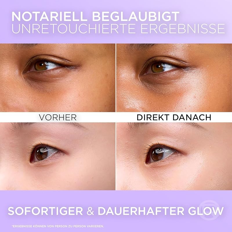 L'Oréal Paris Glass Skin Feuchtigkeits-Fluid, für aufgepolsterte & glowy Haut, mit Hyaluronsäure + 5% [Vitamin B3 + Pro B5 + C], Anti-Aging Gesichtsfluid, [Amazon Exclusive] Revitalift Filler, 70ml
