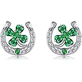 Four Leaf Clover Earrings for Women S925 Sterling Silver Green Horseshoe Stud Earrings Lucky Jewelry St Patricks Day Gifts