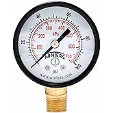 Winters PEM Series Steel Dual Scale Economical All Purpose Pressure Gauge with Brass Internals, 0-100 psi/kpa, 2" Dial Displa