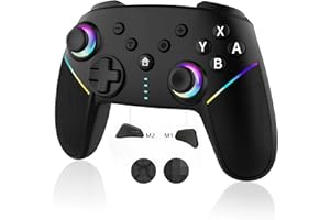 JUNHUAN Wireless Switch Controller for N-S/Lite/OLED/PC/Android/IOS/Steam with Back Paddles/6-Axis Motion Control/Gyro Sensor/Vibration/Wakeup//Turbo, Compatible with Switch 2 (Black)