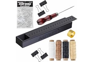 ARSTBETY Complete Bookbinding Kits for Beginners, Book Binding Starter Tool Supplies with Signature Punch Guide, Awl, 100ft Wax Thread, 7 Needles and Clips Thimble Ring