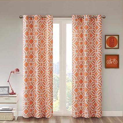 Un 1pc 84 Tangerine Orange White Geometric Curtain Single Panel