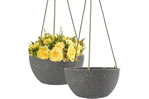 HOMYDOM Hanging Plant Pot Basket 10 inch Hanging Planters for Outdoor Indoor Plants Breathable Planter Plastic Flower Pot with Drainage Hole, Gray, 2 Packs