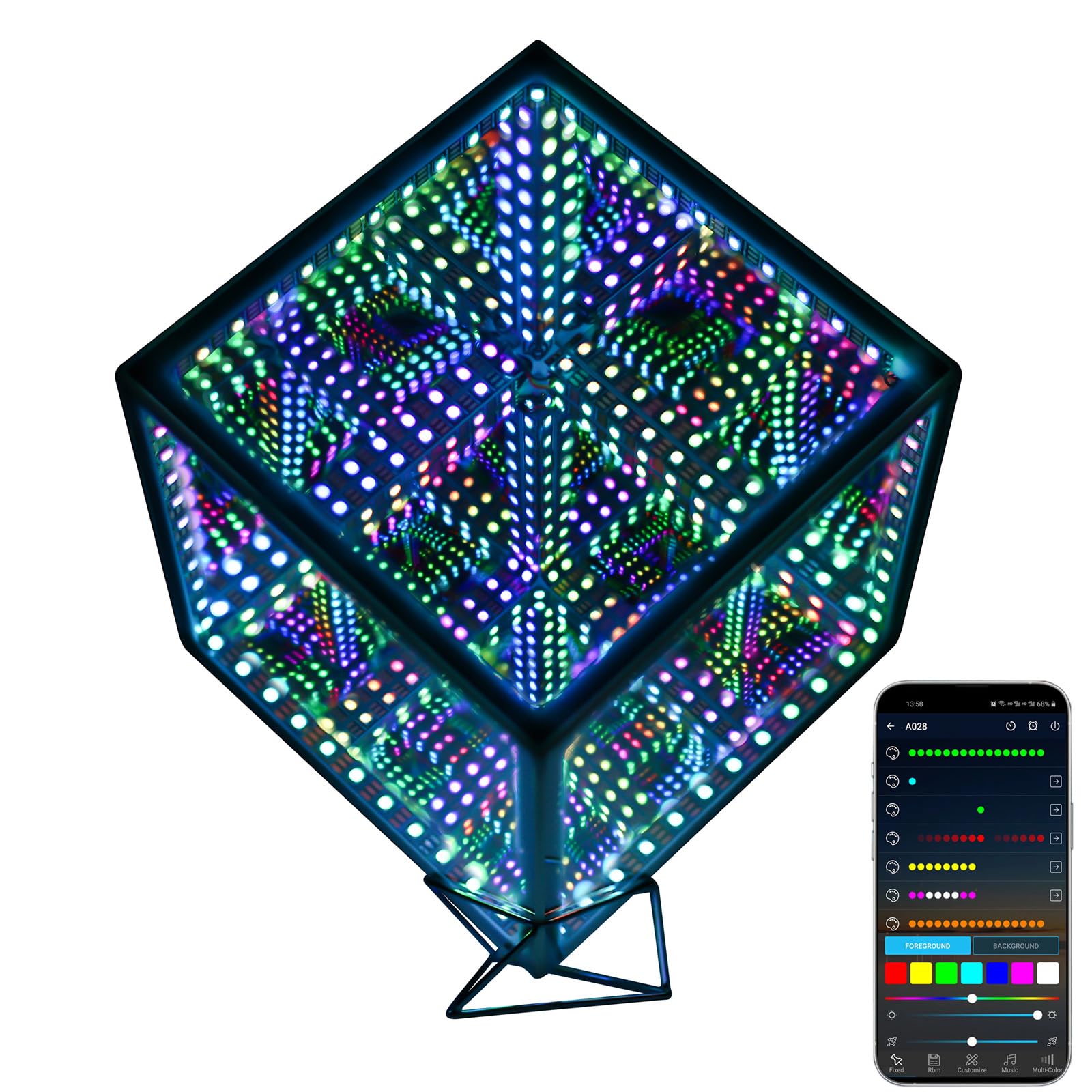 Photo 1 of Heepulor Infinity Hyper Cube LED Table Lamp, Color-Changing Music-Sync APP-Controlled Ambient Light for Gaming, Party, Home (6 Inchs)