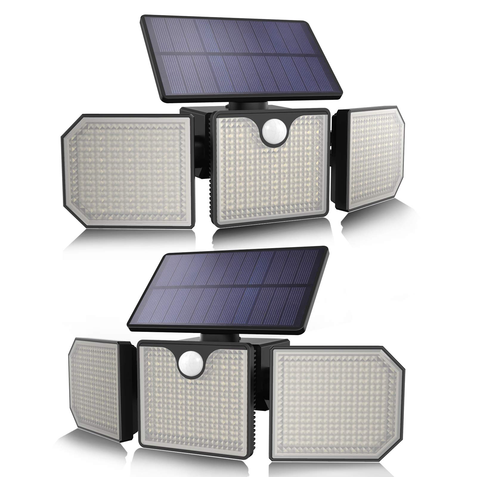 Solar Lights Outdoor 3 Adjustable Head LED Solar Motion Sensor Light 270° Wide Angle Illumination IP65 Waterproof Wall Light,2 Pack