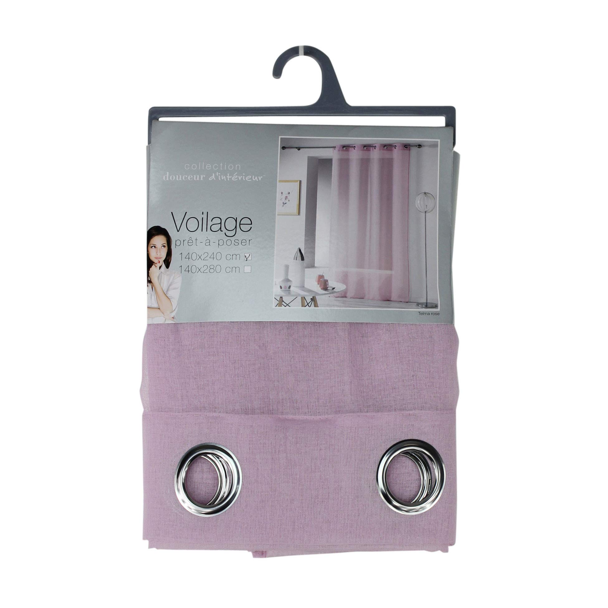 Douceur d 'Intérieur Telma Eyelet, polyester, Rose, 140 x 280 cm