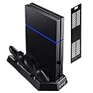 Kootek Vertical Stand with Cooling Fan for PS4 Slim / Regular PlayStation 4, Controllers Charging Station with Dual Charger Ports and USB HUB for Console Dualshock 4 Controller ( Not for PS4 Pro )