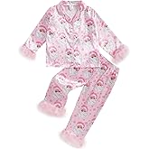 Afunbaby Toddler Baby Girl Boy Silk Satin Pajamas Set Button Down Pjs Kids Long Sleeve Shirt Pants Christmas Pjs Sleepwear