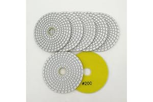 SHDIATOOL 7pcs/Set 4" Diamond Wet Flexible polishing Pads White Bond for Marble & Granite (8 Grits Available) (7pcs #200)