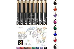 huesamhi 005 Micro Pen,8 Colors Waterproof Ink,FineLiner Pens for Art Illustration,Sketching, Anime, Bullet journal,and Technical Drawing