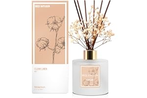 Molensun Reed Diffuser Set 6.7oz, Clean Linen Premium Essential Oil Scented Diffuser with Sticks, Fragrance Preserved Real Flower Refill Diffuser Home Decor for Bathroom Office - Gifts House Warming