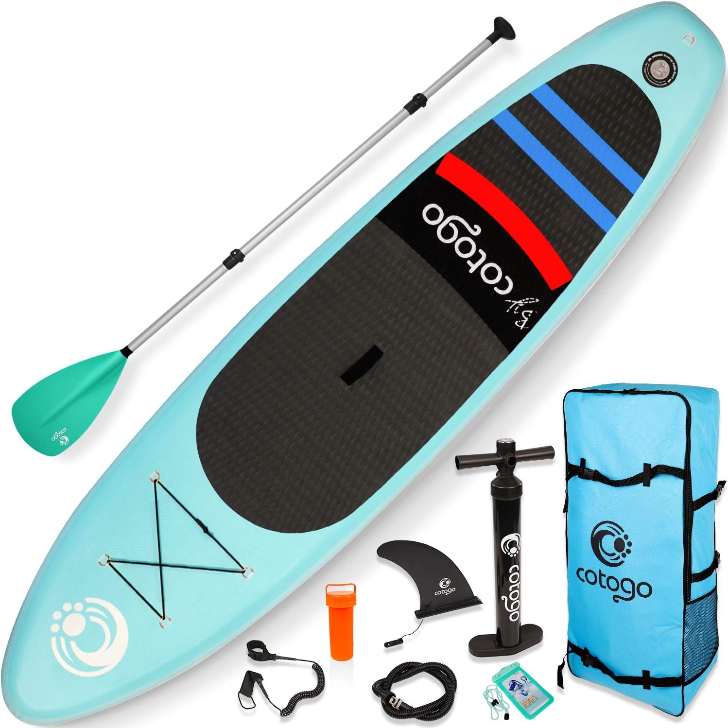 Cotogo Inflatable Stand Up Paddle Board, with All SUP Accessories 6 Inches Thickness Wide Stance Bottom Fin for Paddling