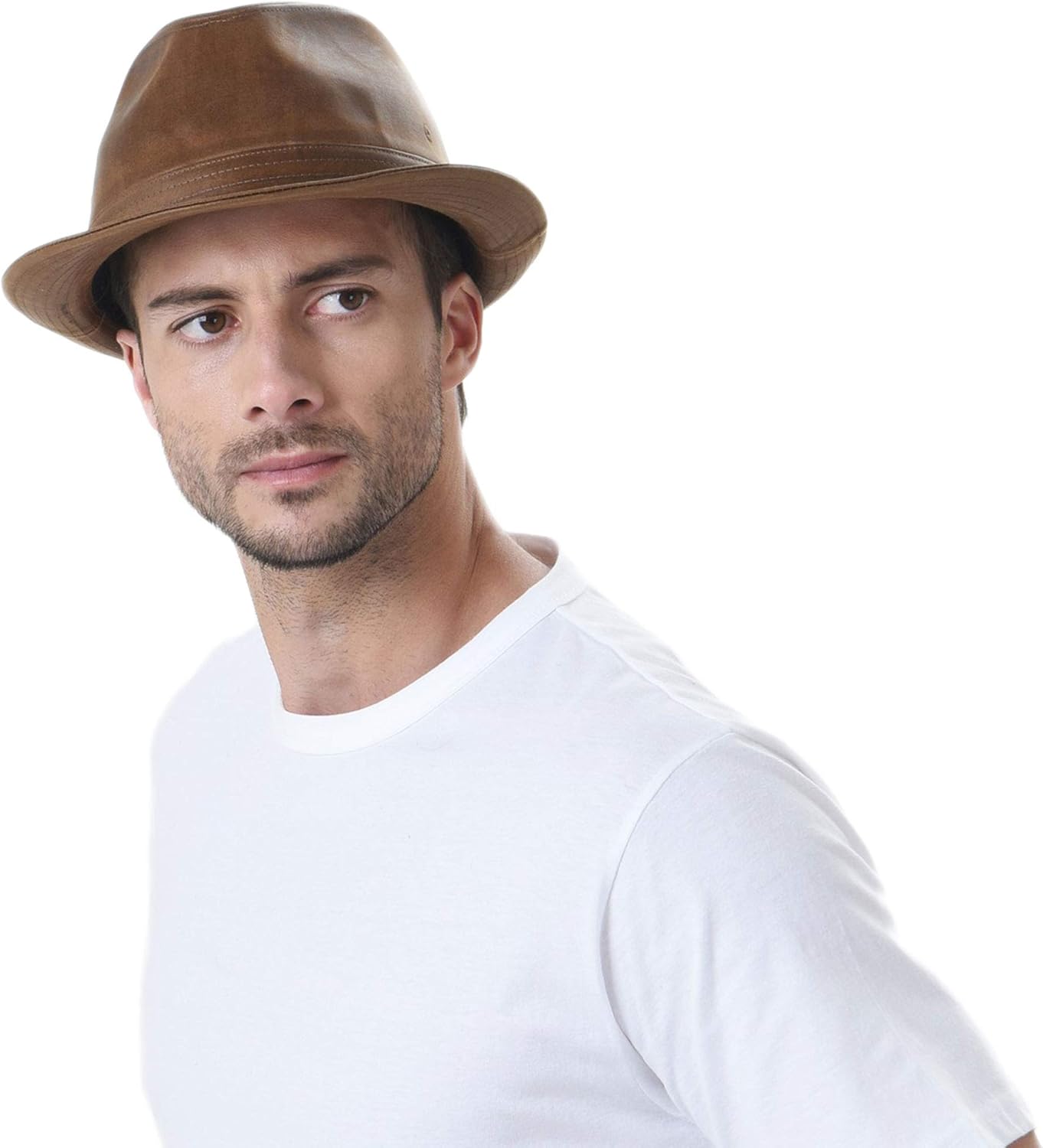narrow brimmed felt hat with dented crown