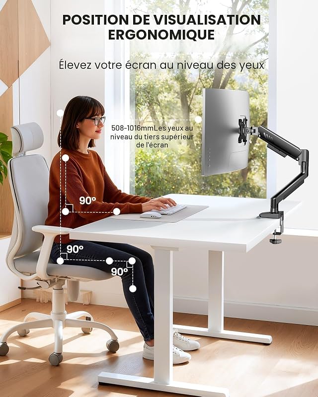 Support Ecran PC pour Écrans 13-34 Pouces [Version Améliorée - Fini l'Affaissement] Bras Ecran PCà Montage Rapide jusqu'à 9kg, avec Gestion de Câbles pour Bureau et Gaming, VESA 75 & 100 mm