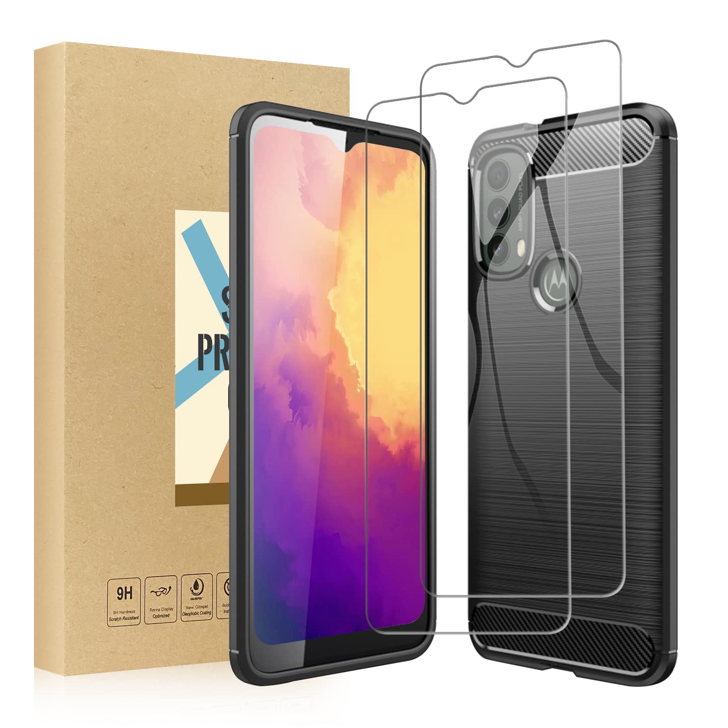 SCL Case for Moto E20 Case and Screen Protector for Motorola E20 Case and Screen Protector Moto E20 Tempered Glass [2 Pack] + Cover, Anti-Scratch TPU Protective Cover, Anti-Fingerprint
