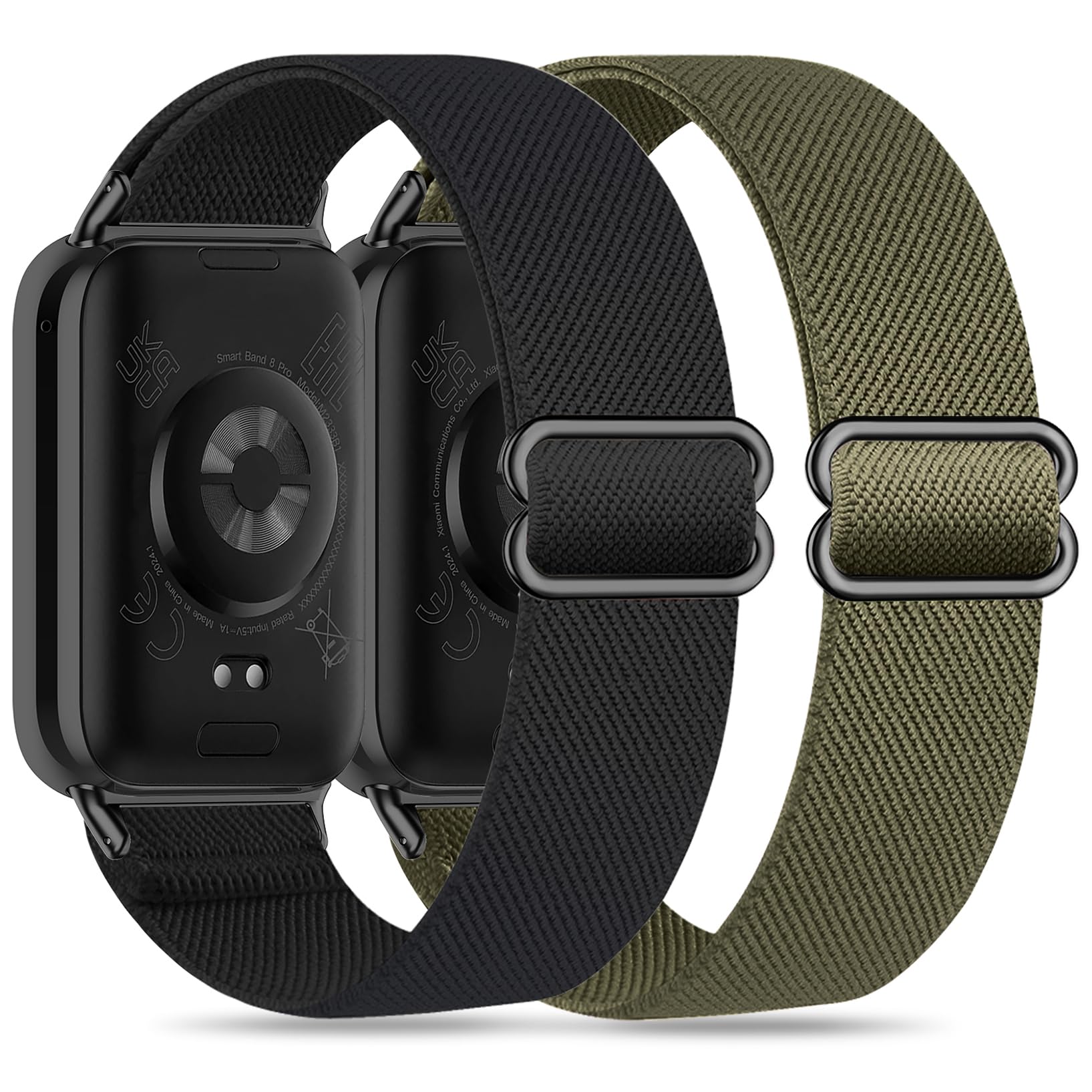 Wizvv 2 Pack Nylon Wristbands Compatible with Xiaomi Mi Band 9 Pro/8 Pro/Redmi Watch 5/Watch 4, Quick Release Replacement Sports Watch Strap for Men and Women, 18 mm
