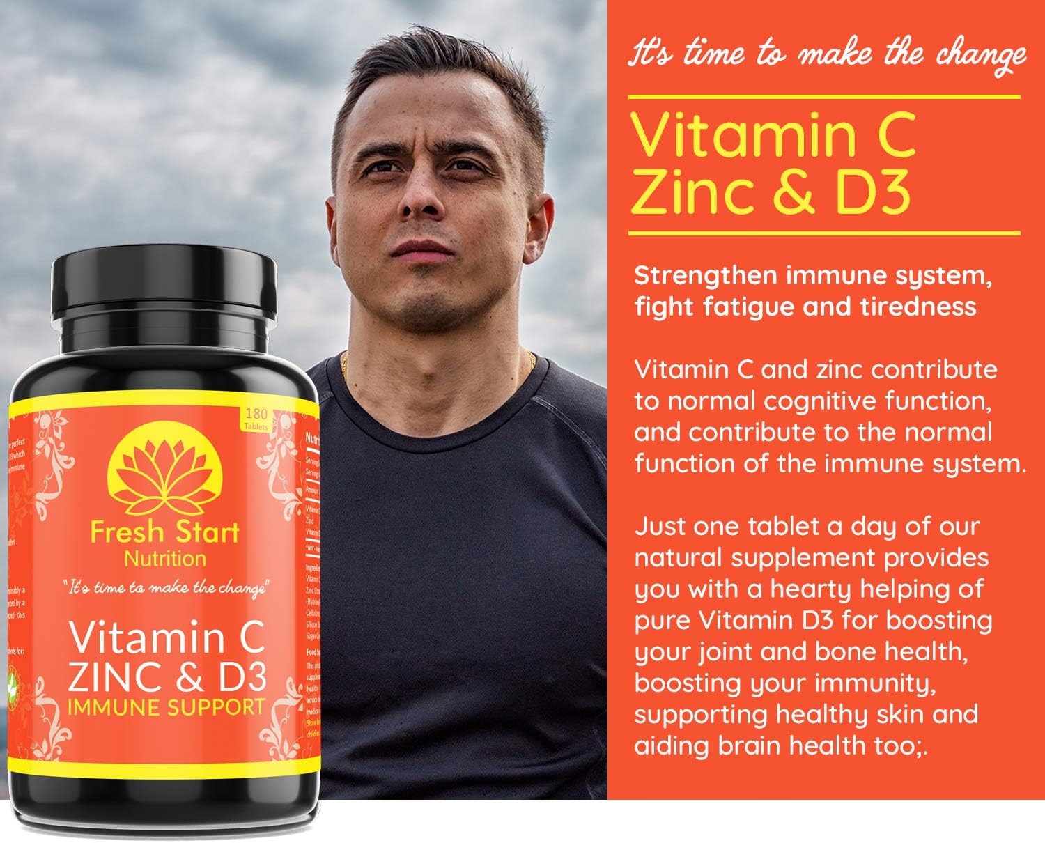 Vitamin C Zinc and Vitamin D Tablets, 180 Vegetarian Tablets for Men and Women, for Maintenance of Normal Immune System - Image 3