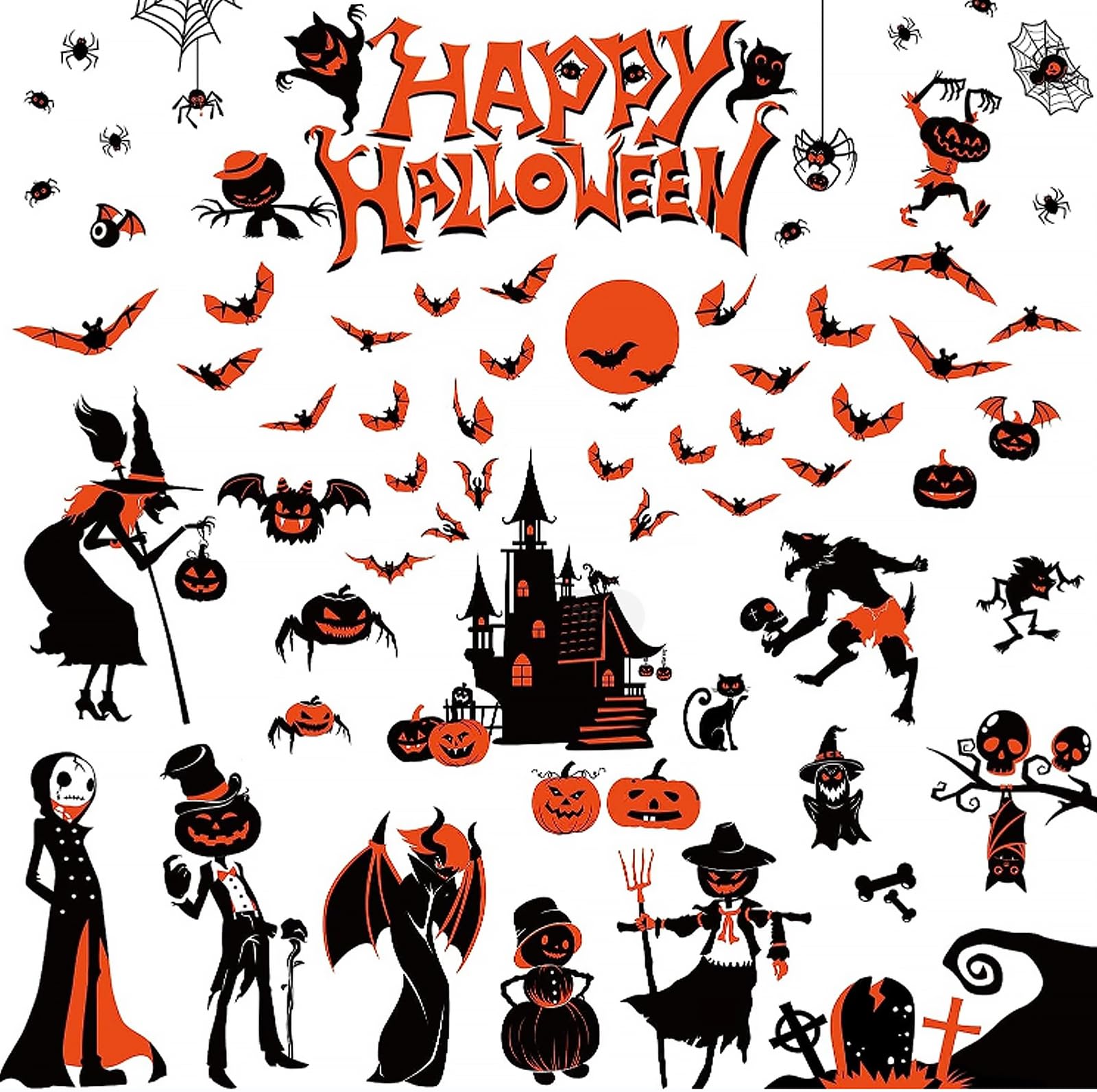 Halloween Window Clings for Kids,Halloween Window Stickers, 9pcs Halloween Window Stickers with Double-Sided Halloween Decorations, Reusable Window Stickers, Detachable bat Haunted House Stickers