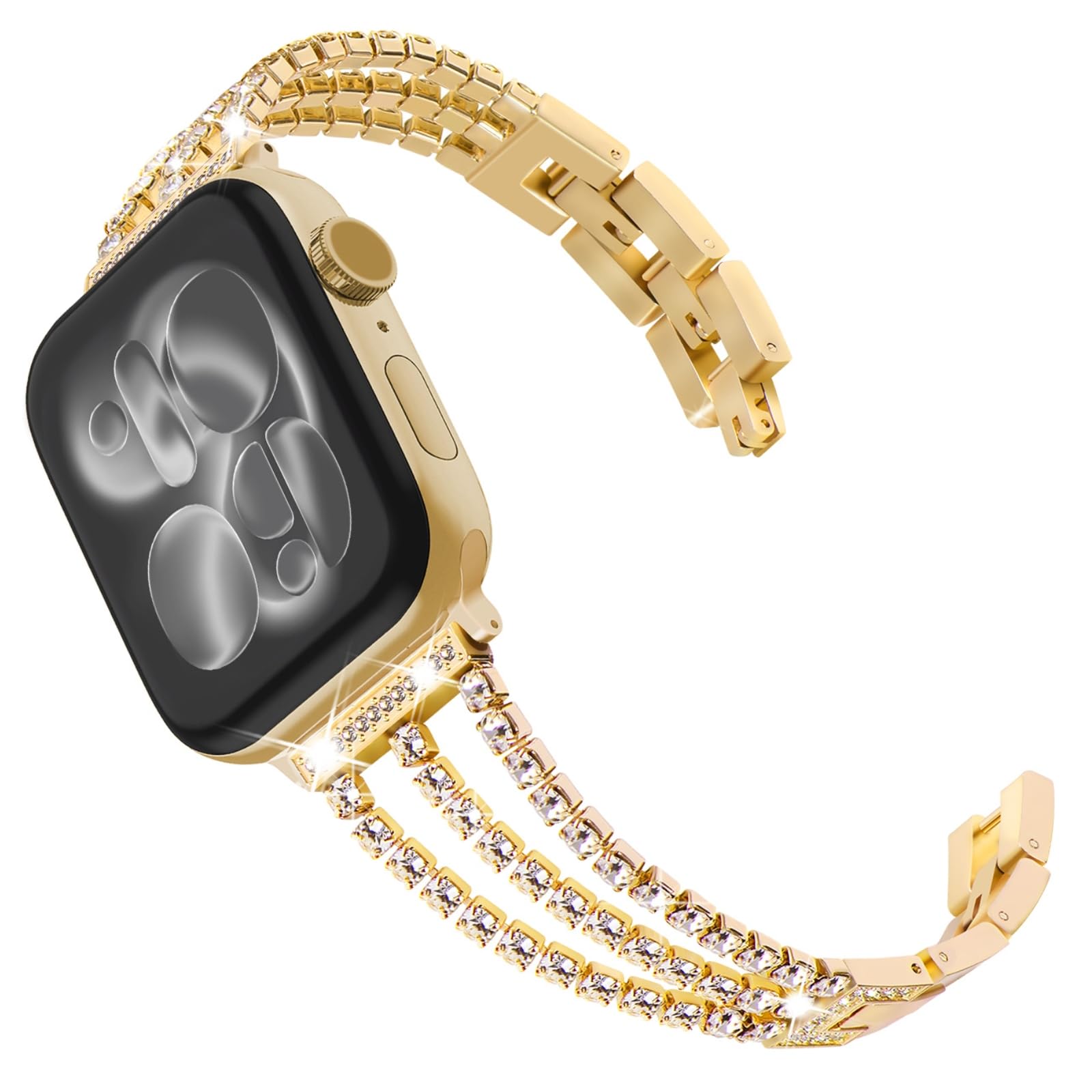 WINGLE 46mm 45mm 44mm 42mm(Series 3 2 1) Compatible with Apple Watch Straps,Women Bling Bracelet Stainless steel Replacement wristband for iWatch Strap SE Series 11 10 9 8 7 6 5 4 3 2 1, Gold