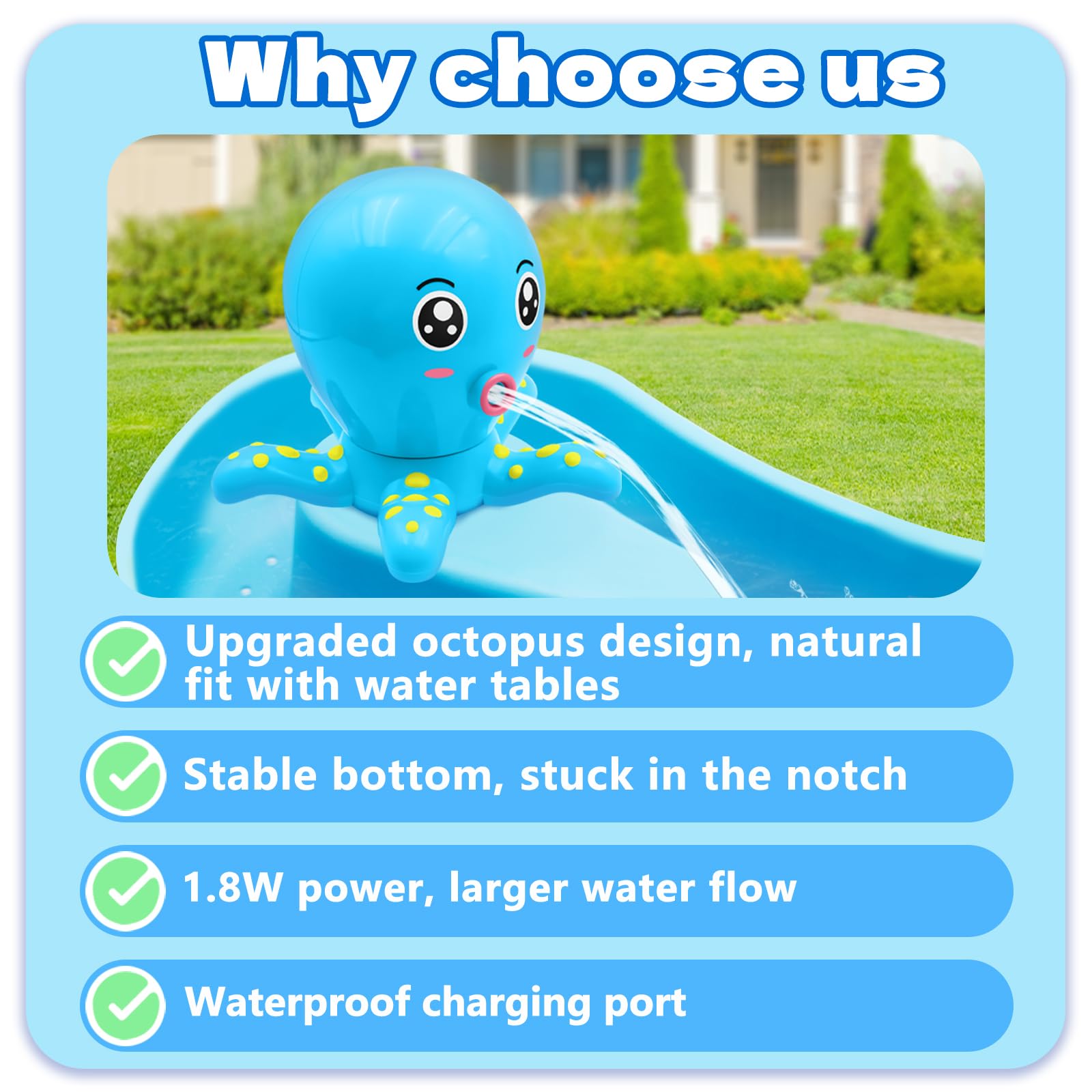 Intoypad Water Table Pump, Octopus Battery Powered Water Pump for Water Table 3 Hours Non-Stop Fun Summer Outdoor Water Toys Outside Water Play Table Accessories for Toddlers Kids (Blue)