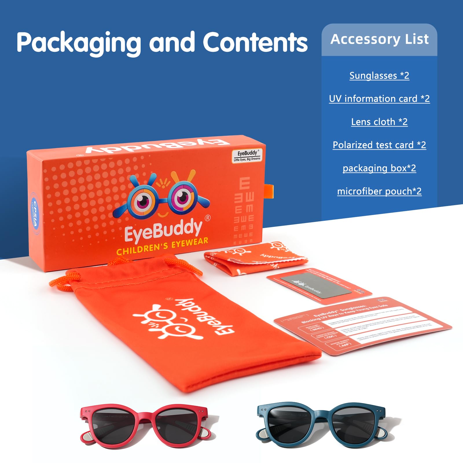 EYEBUDDY Kids Toddler Sunglasses Age 2-4/3-5 Boys Girls Polarized UV Protection Sun Glasses for Age 2-8 Pack of 2