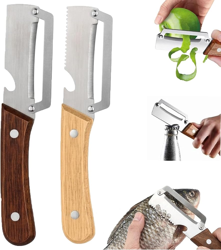 Multi-Functional Vegetable Peeler for Kitchen,Vegetable peelers Wooden Handle, 3-in-1 Premium-Grade Fruit &amp; Vegetable Peeler