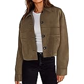 Tankaneo Womens Cropped Faux Suede Leather Jackets Lapel Collar Button Down Short Coats Fall Winter Vintage Trendy Shackets