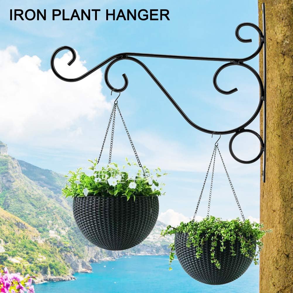 Garosa Retro Iron Plant Hanging Hooks Wall Brackets for Flower Planters Bird Feeders Outdoor Decor 25x21cm/9.8x8.3in Black - Image 5