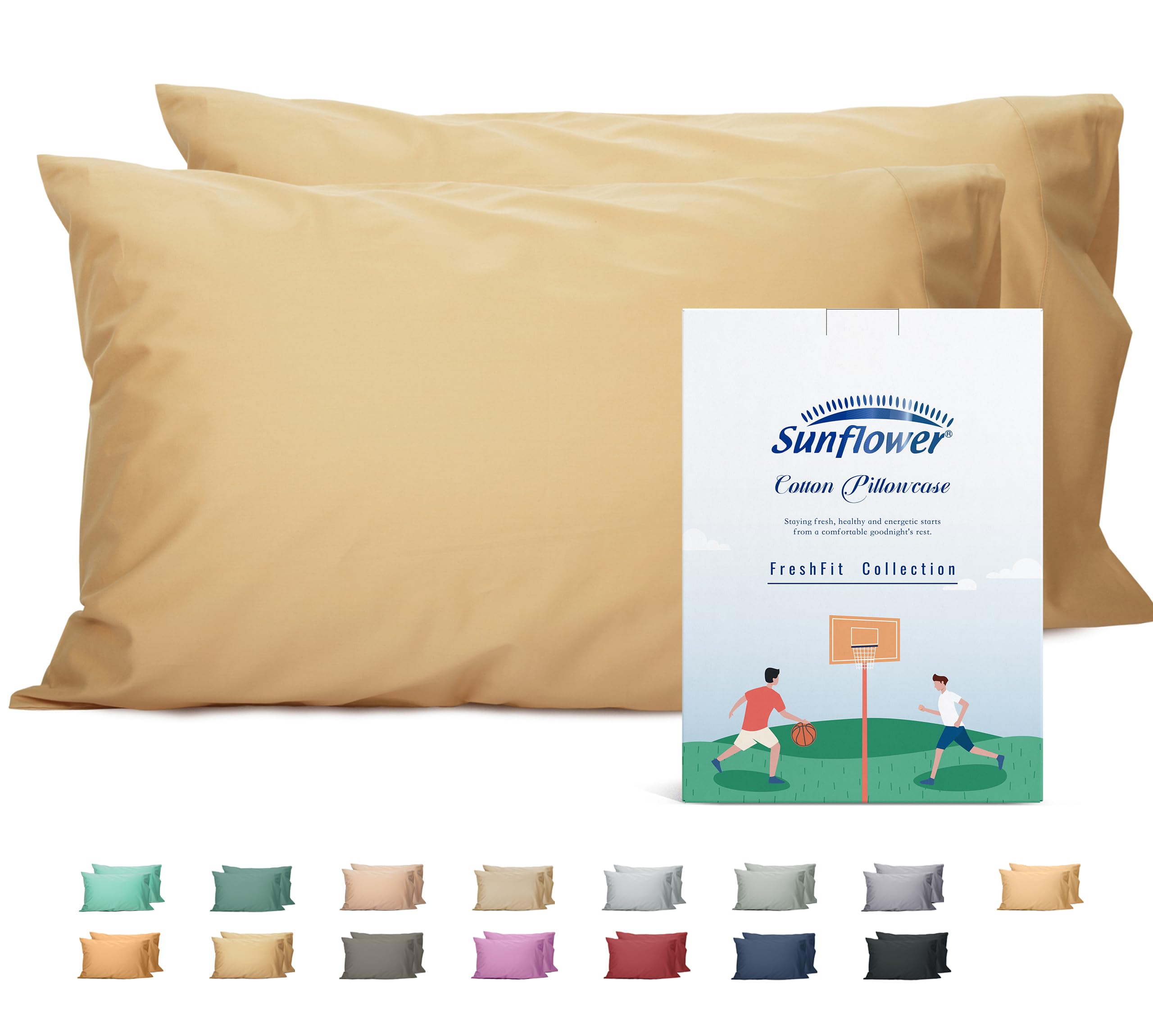 Photo 1 of Sunflower Queen Pillowcases Set of 2, 100% Cotton Queen Size Pillow Cases 2, 20×30 inches Butterum, Soft and Breathable