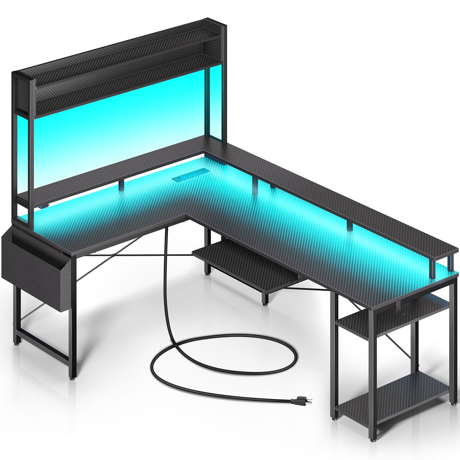 Mua Rolanstar L Shaped Gaming Desk with Power Outlets & LED Lights ...