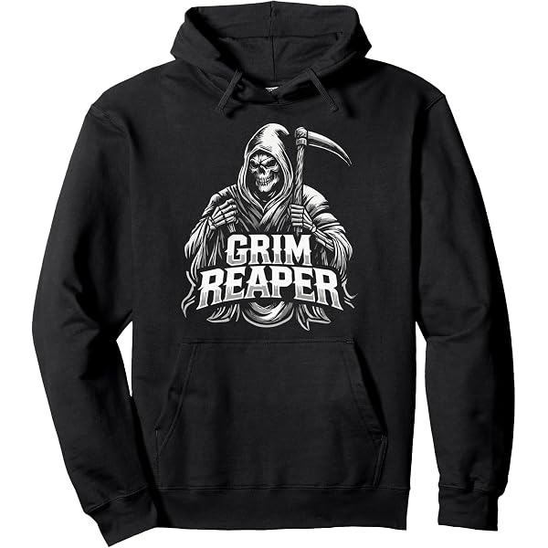 Amazon.com: Grim Reaper Hooded Skeleton Scythe Design Pullover