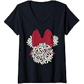 Womens Disney Mickey And Friends Easter Minnie Mouse Floral V-Neck Short Sleeve T-Shirt